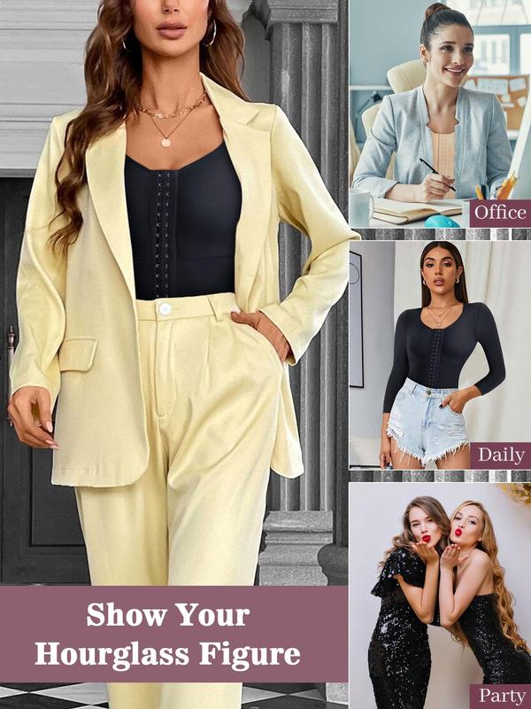 Women's Solid Color Hook & Eye Front Shapewear Top, High Stretch Tummy Control Shaper, Tummy Tuck Shaper, Women's Shapewear for All Seasons